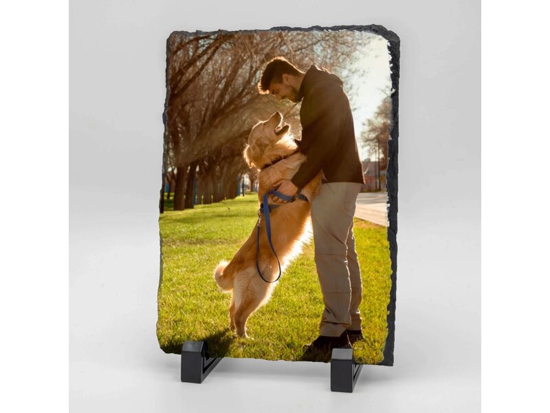 Rechthoekige Gedenktegel van Leisteen voor Huisdieren – Herinner je Huisdier met Foto en Tekst