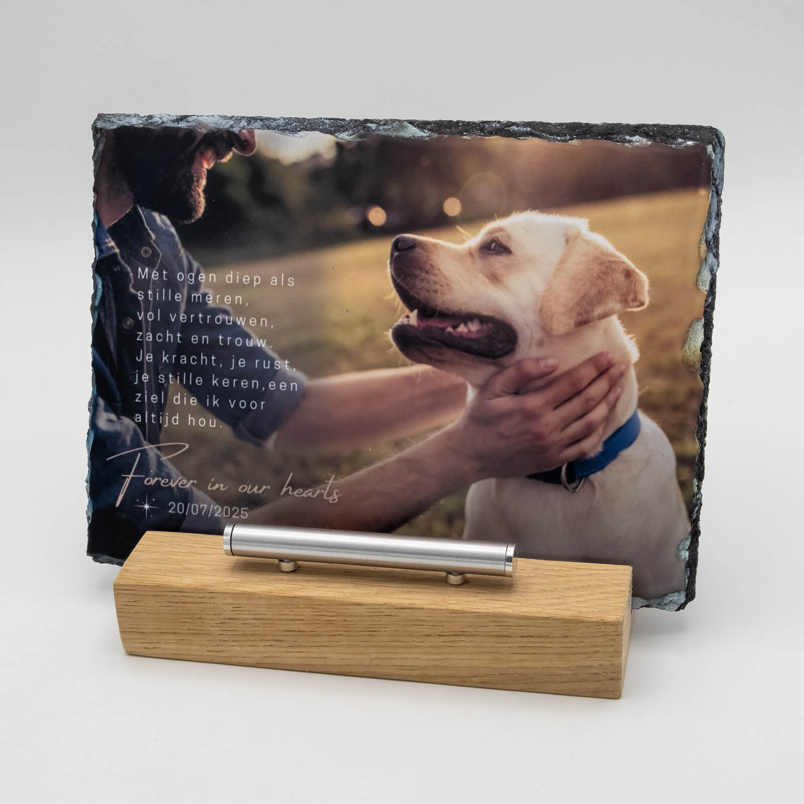  Rechthoekige Gedenktegel liggend van Leisteen voor Huisdieren – Herinner je Huisdier met Foto en Tekst