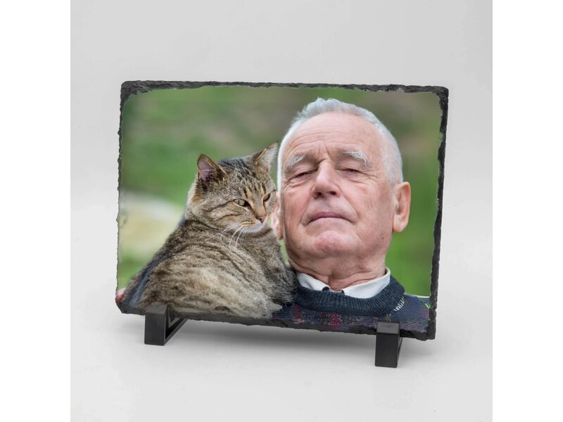 Rechthoekige Gedenktegel liggend van Leisteen voor Huisdieren – Herinner je Huisdier met Foto en Tekst