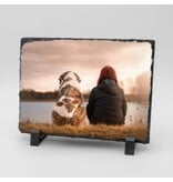 Rechthoekige Gedenktegel liggend van Leisteen voor Huisdieren – Herinner je Huisdier met Foto en Tekst