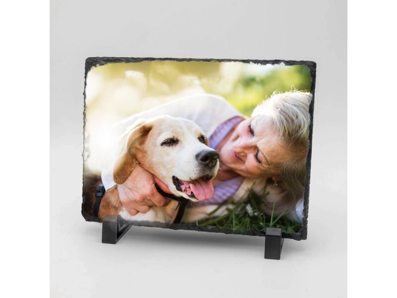 Rechthoekige Gedenktegel liggend van Leisteen voor Huisdieren – Herinner je Huisdier met Foto en Tekst