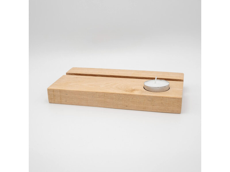 Eikenhouten Gedenktegelhouder met kaarshouder – Voor een Warm Herinneringsplekje
