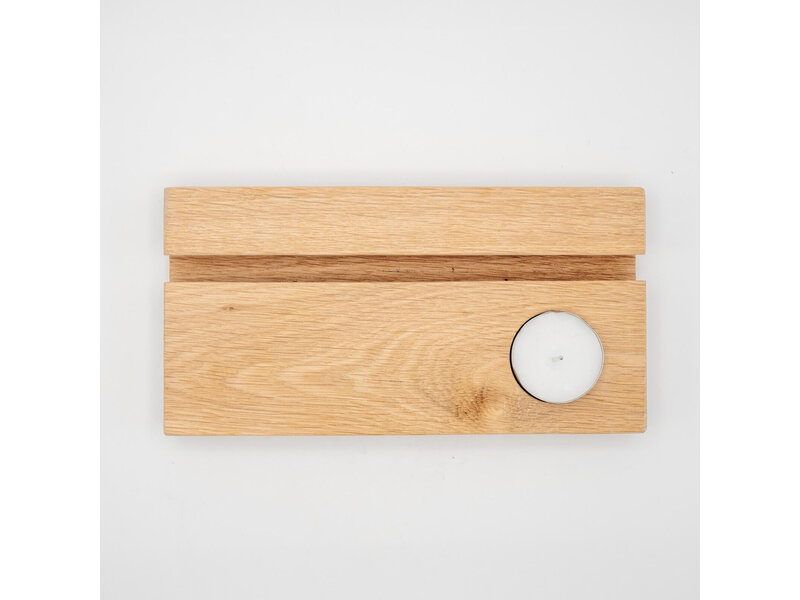 Eikenhouten Gedenktegelhouder met kaarshouder – Voor een Warm Herinneringsplekje