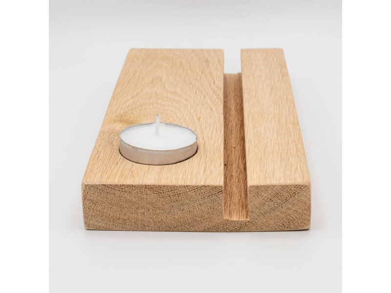 Eikenhouten Gedenktegelhouder met kaarshouder – Voor een Warm Herinneringsplekje