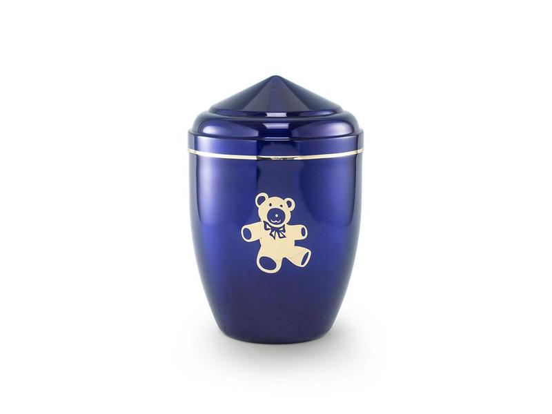 Kinder urn teddy blauw - staal