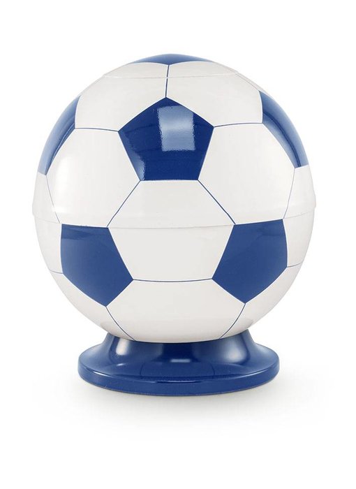 Kinder urn voetbal wit en blauw - messing