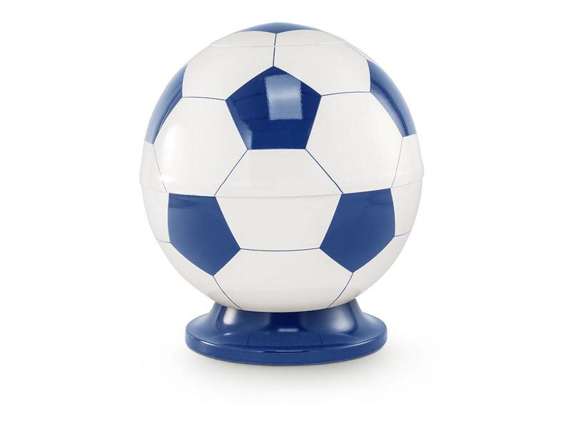 Kinder urn voetbal wit en blauw - messing