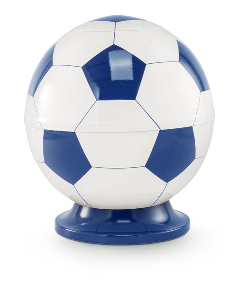 Kinder urn voetbal wit en blauw - messing