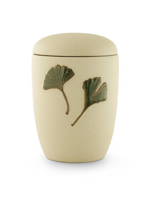 Neo klassiek asbus urn met ginkgo bladeren - keramiek