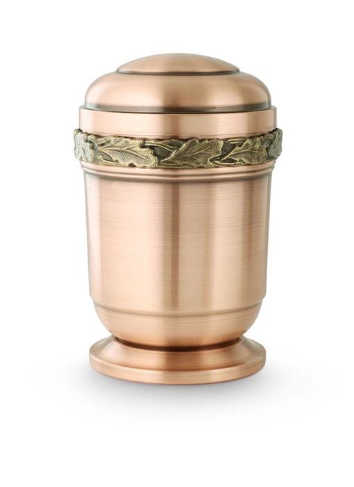 Eikenblad urn met voetstuk - koper