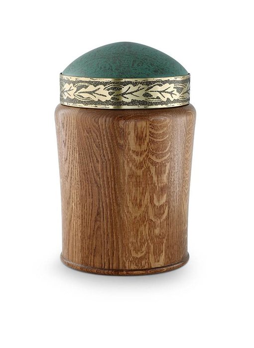 Rustiek met eikenbladreliëf urn - hout