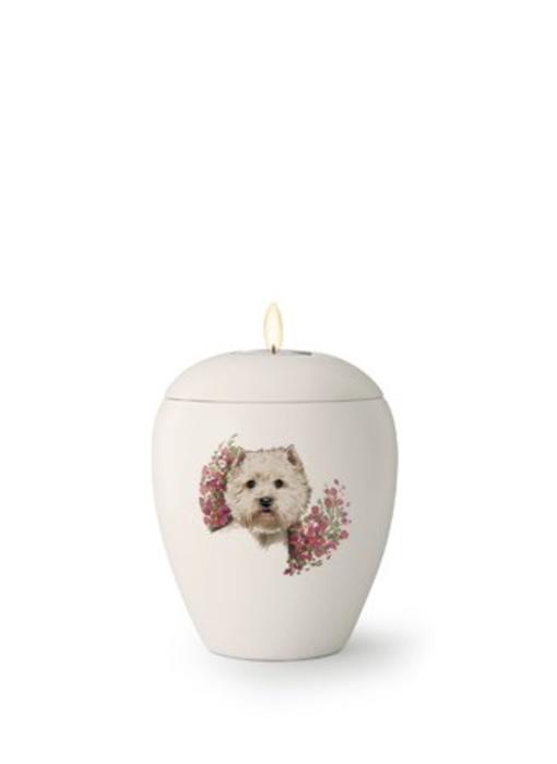 Hondenurn West Highland White Terriër met licht - keramiek