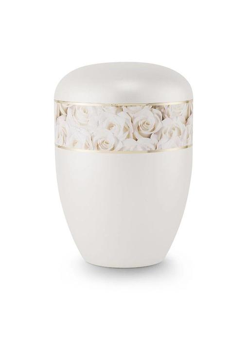 Eco urn parelmoer witte rozen - bio