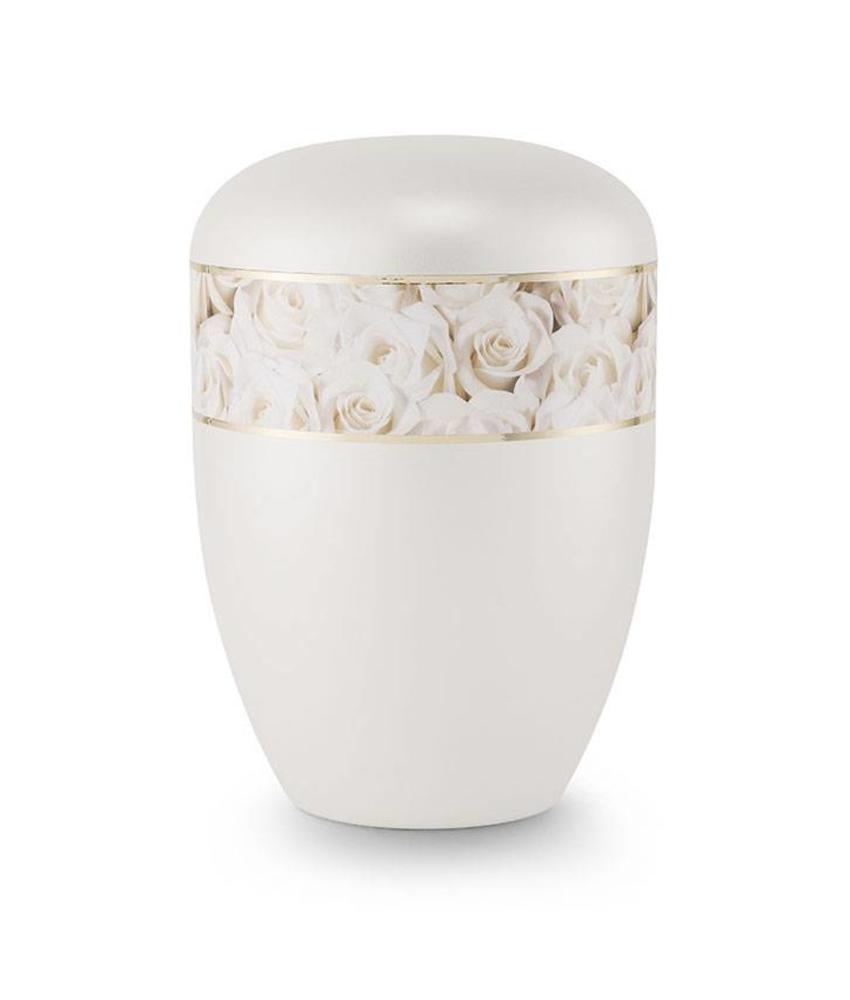 Eco urn parelmoer witte rozen - bio