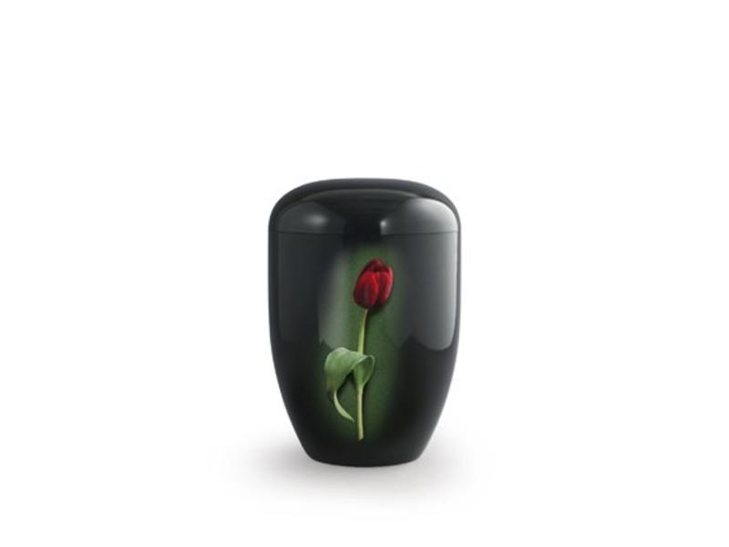 Eco urn zwart met rode tulp - bio