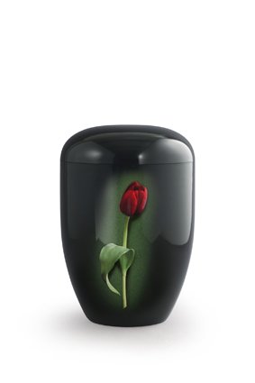  Eco urn zwart met rode tulp - bio