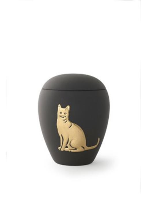 Katten urn zwart met goud - keramiek