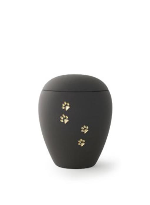 Dieren urn zwart met gouden poten klein - keramiek