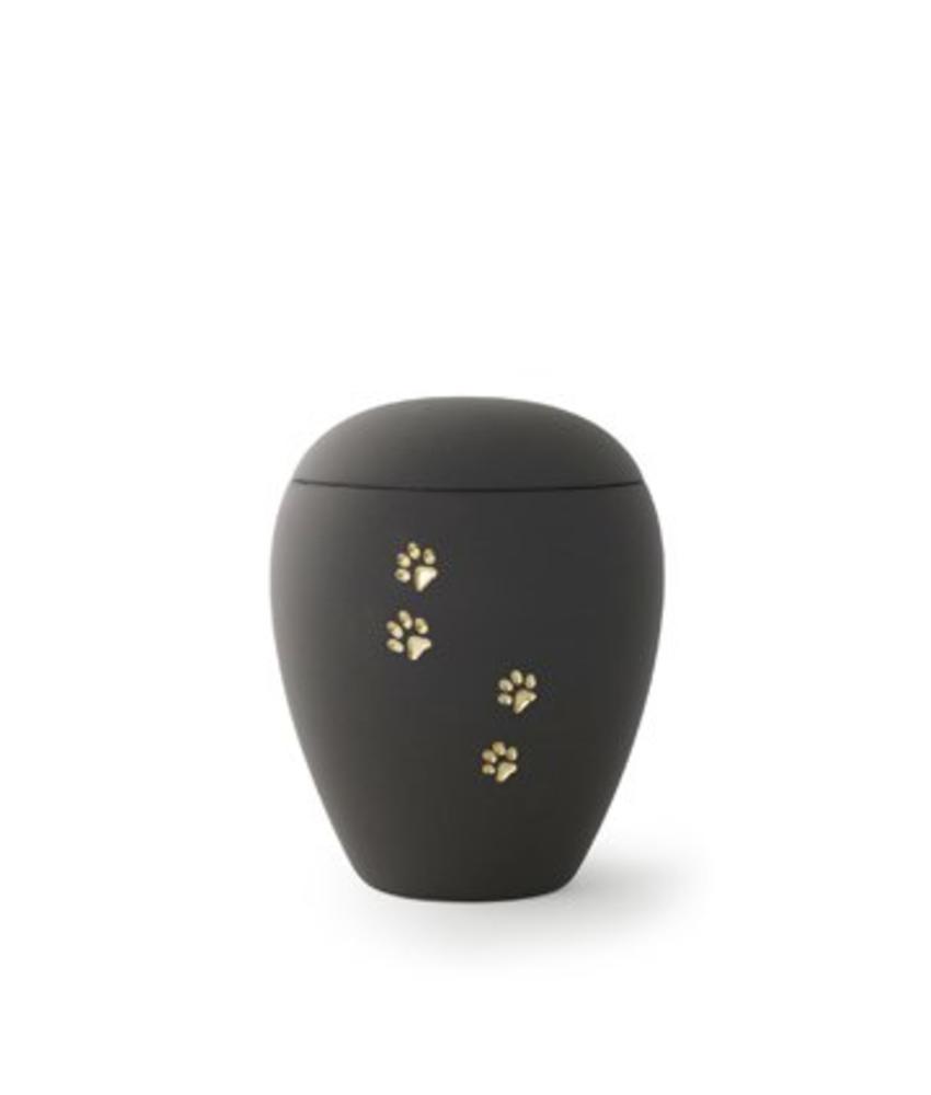 Dieren urn zwart met gouden poten klein - keramiek