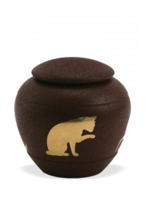 Dieren urn met kat bruin - koper