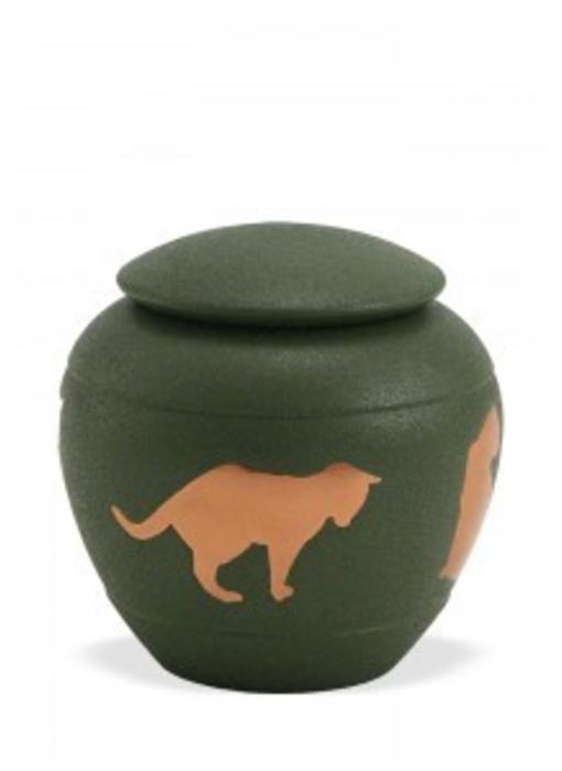 Dieren urn met kat groen - koper