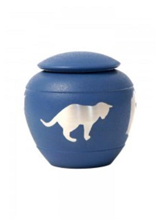 Dieren urn met kat blauw - koper