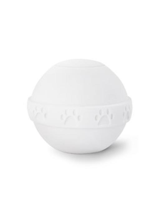 Eco dierenurn witte bol met pootafdruk - bio