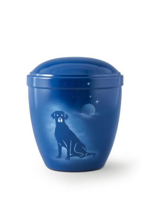 Honden urn zittende hond blauw - aluminium