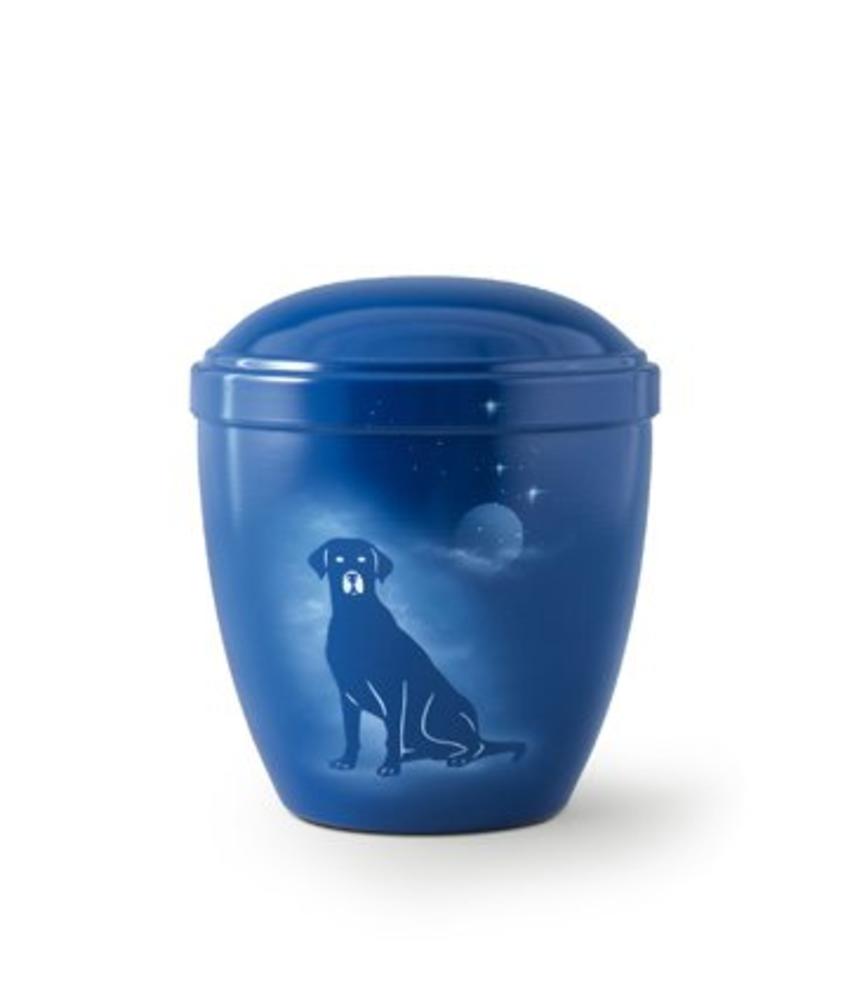 Honden urn zittende hond blauw - aluminium