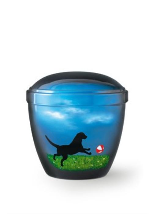 Honden urn spelen met bal blauw - aluminium