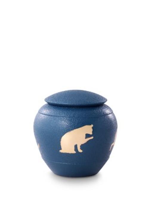 Katten urn blauw - messing