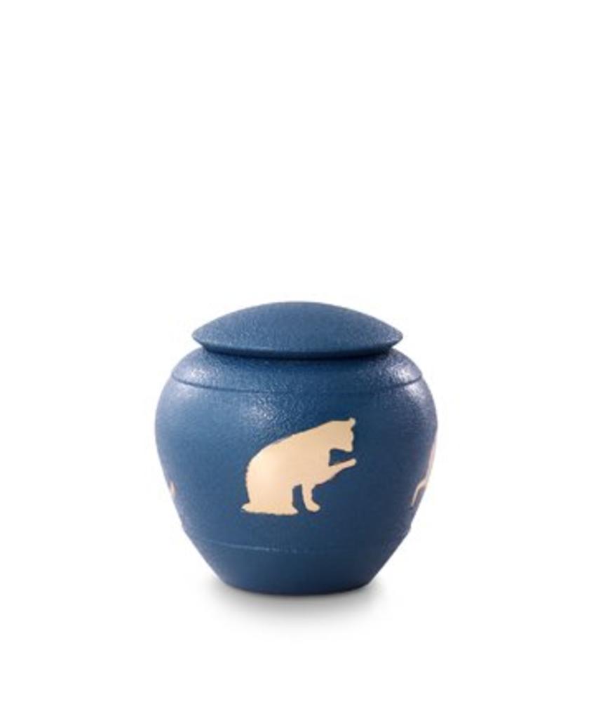 Katten urn blauw - messing