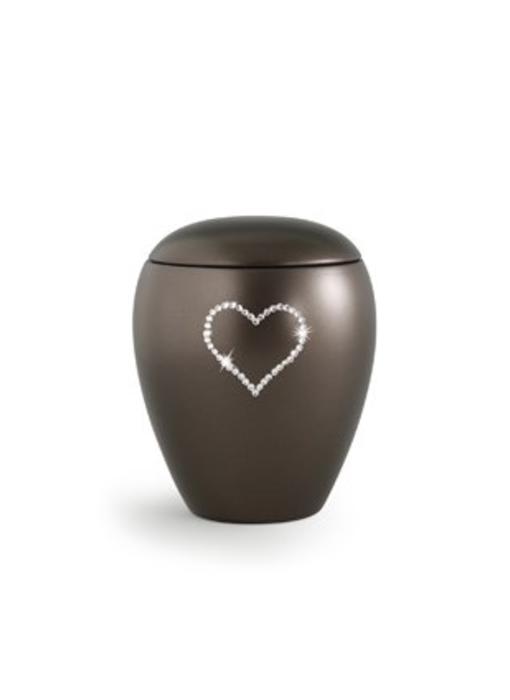Dierenurn bruin paarlemoer swarovski hart klein - keramiek