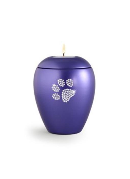 Dierenurn violette paarlemoer swarovski pootafdruk klein - keramiek