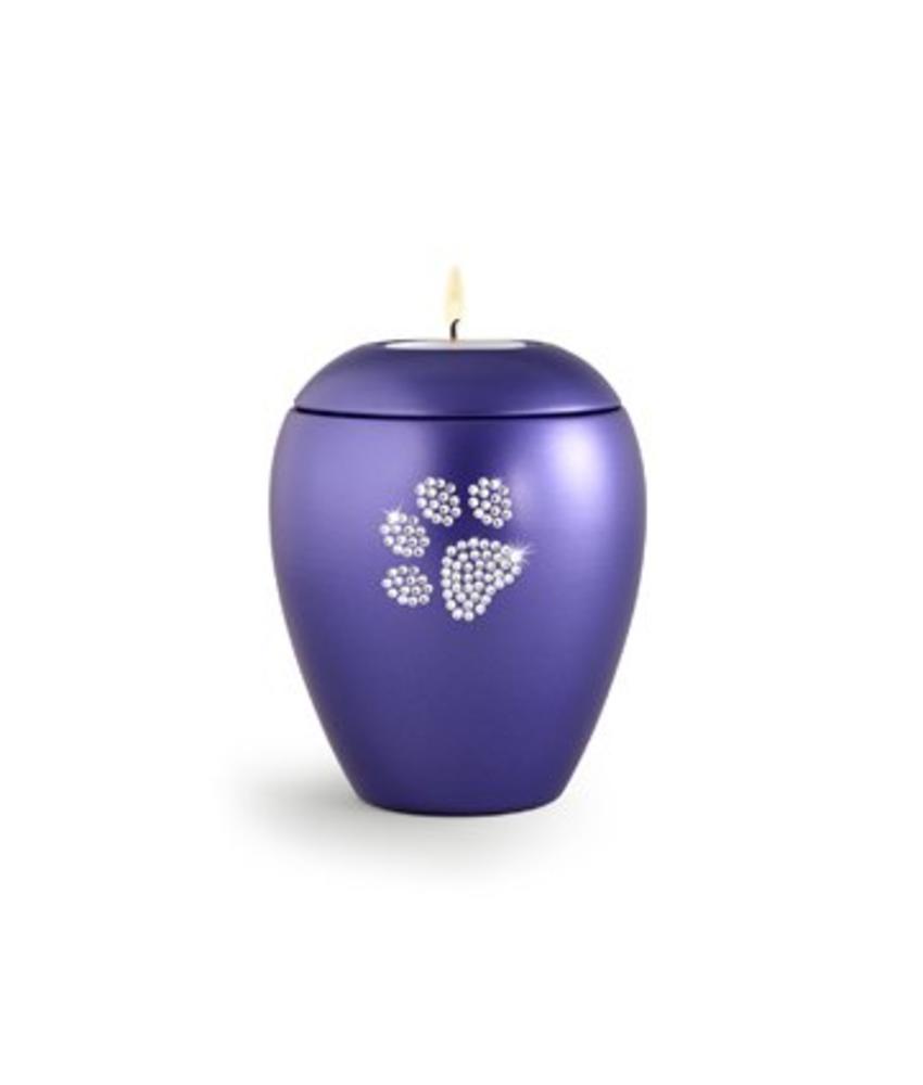 Dierenurn violette paarlemoer swarovski pootafdruk klein - keramiek