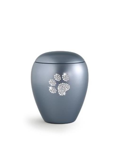 Dierenurn grijs paarlemoer swarovski pootafdruk klein - keramiek