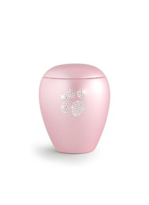 Dierenurn roze paarlemoer swarovski pootafdruk klein - keramiek