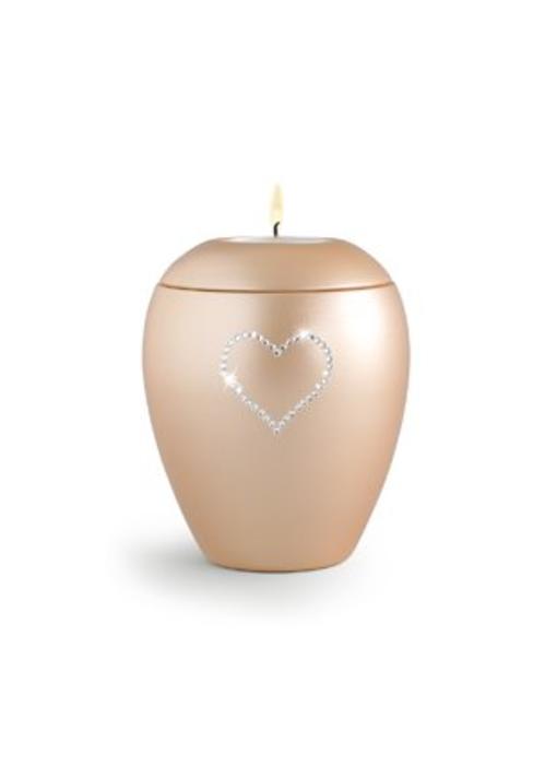 Dierenurn apricot paarlemoer swarovski hart met licht klein - keramiek