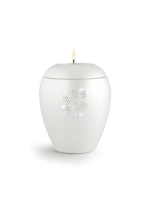 Dierenurn paarlemoer swarovski pootafdruk met licht klein - keramiek
