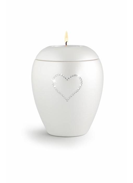 Dierenurn paarlemoer swarovski hart met licht medium - keramiek