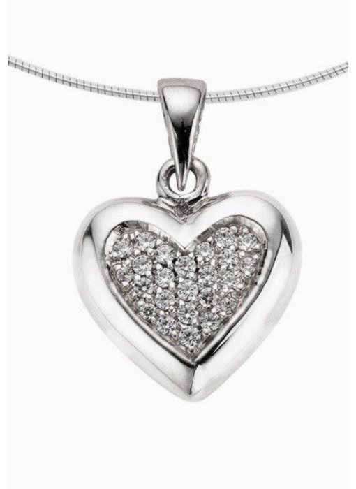 Ashanger hart medium - witgoud met diamant