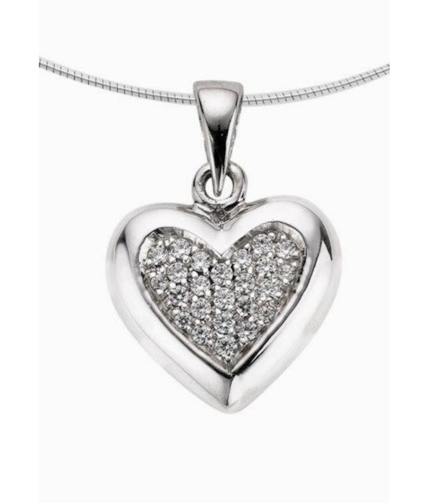 Ashanger hart medium - witgoud met diamant