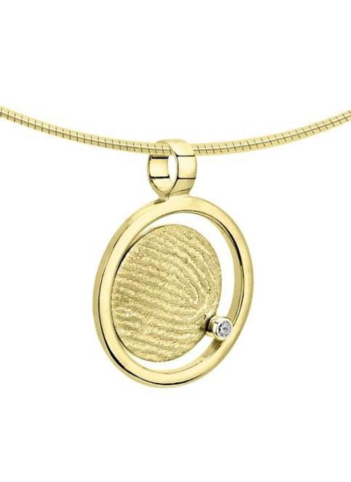 Vingerafdruk hanger rond in cirkel - goud en diamant