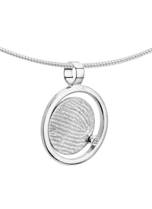Vingerafdruk hanger rond in cirkel - witgoud en diamant