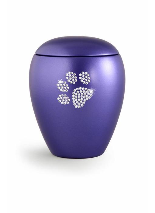 Dierenurn violet met swarovski pootafdruk groot - keramiek