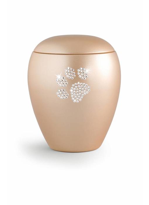 Dierenurn apricot met swarovski pootafdruk groot - keramiek