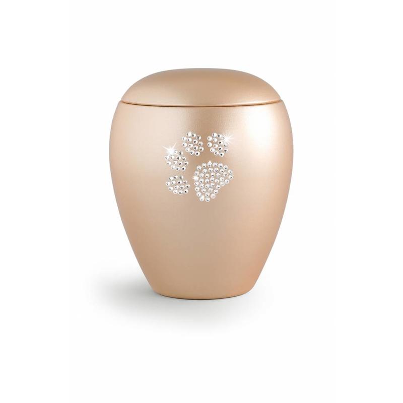 Dierenurn apricot met swarovski pootafdruk groot - keramiek