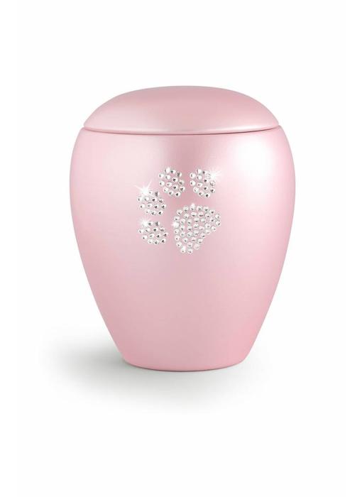 Dierenurn roze met swarovski pootafdruk groot - keramiek