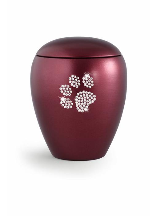 Dierenurn wijnrood met swarovski pootafdruk groot - keramiek