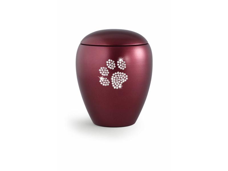 Dierenurn wijnrood met swarovski pootafdruk groot - keramiek